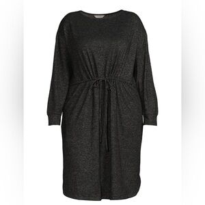 Terra & Sky Plus Size Black Hacci Knit Tie Waist Dress 3X